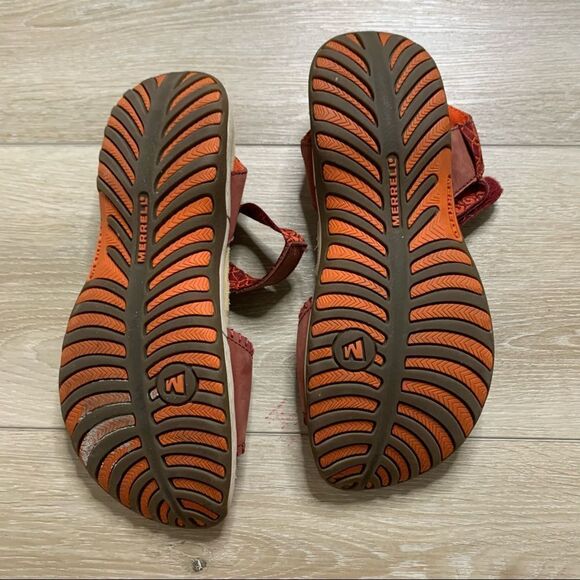 Merrel Strappy Jacardia Sandal Arch Support Dark Red & Orange 9 - Picture 2 of 8